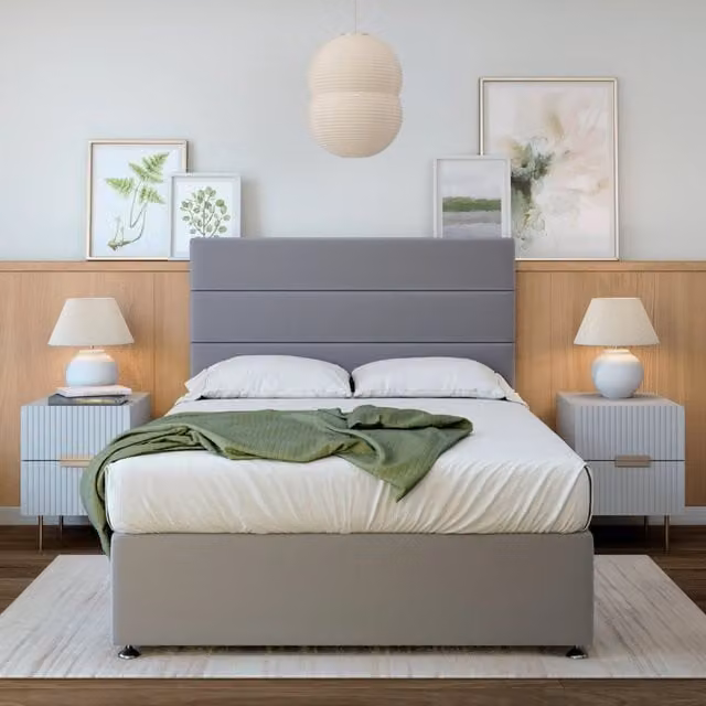 Bedmaster Plush Velvet Divan Base with Storage Drawers and Lined Headboard in Silver/Grey, W/D/H: 120 x 200 cm