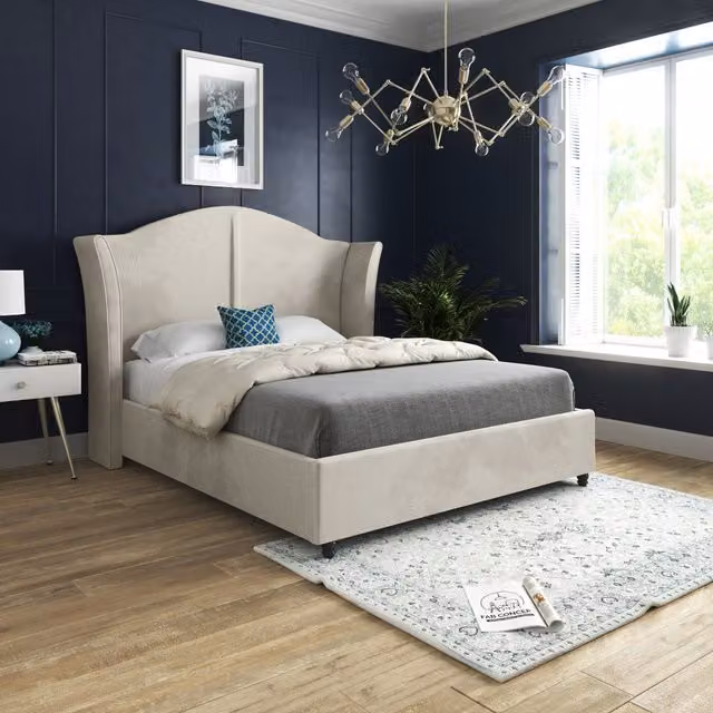 Winchester Curved Velvet Upholstered Bed Frame in Cream, Silver or Beige, W/D/H: 80 x 190 cm