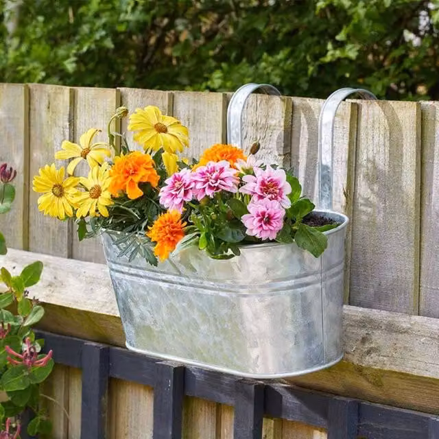 Marco Paul Silver Galvanised Steel Hanging Planter for Fences and Balconies, W: 30.48 cm