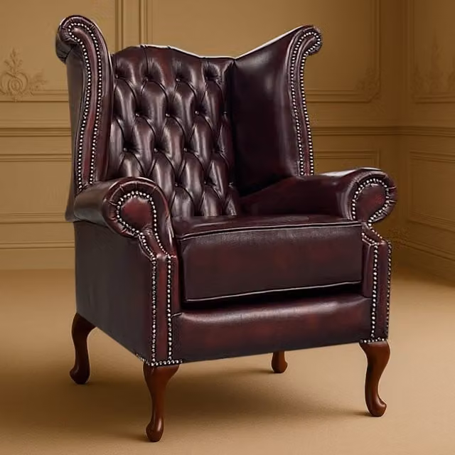 Somnior Beds Ltd Scrolled Wingback Chesterfield Leather Arm Chair in Red