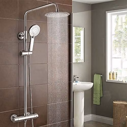 Nes Home Round Thermostatic Exposed Twin Head Mixer Shower Set in Silver
