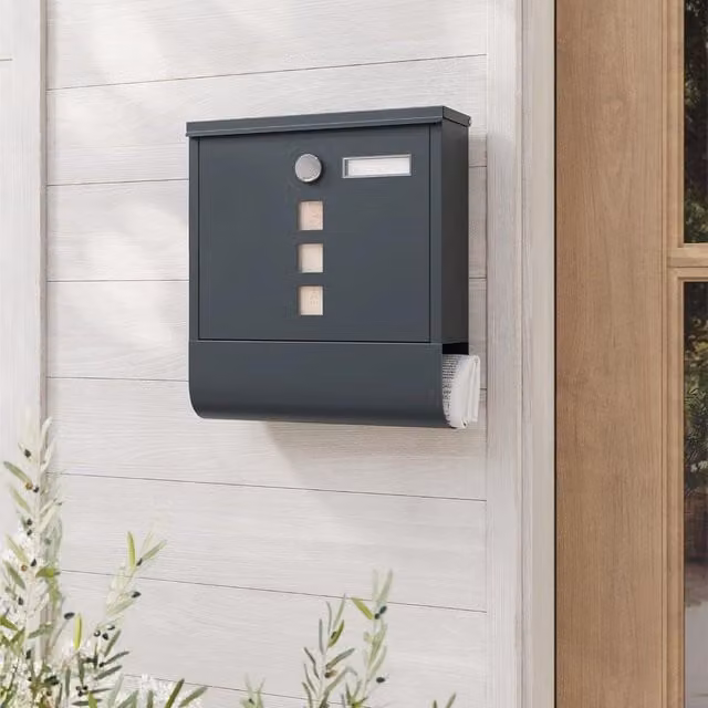 SONGMICS Wall Mounted Steel Letterbox in Anthracite Grey, W/D/H: 33.8 x 30.8 x 10.0 cm