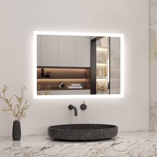 AicaBathroom LED Illuminated Anti-fog Rectangular Bathroom Mirror in White, 80 cm