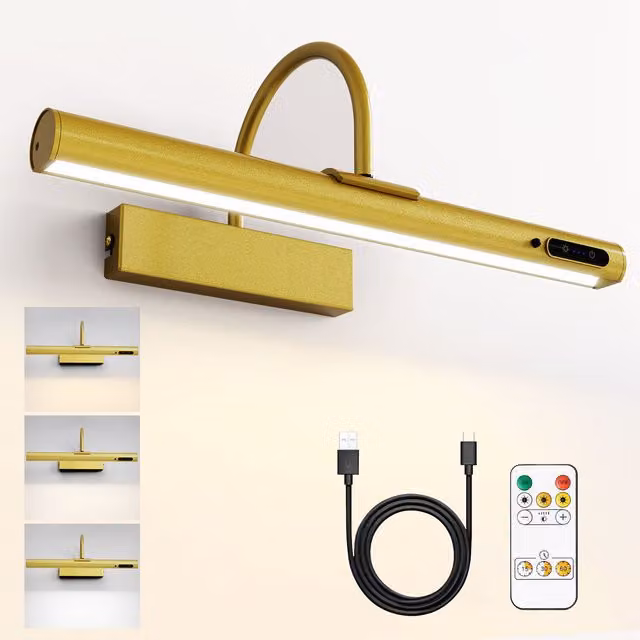 Harper Living Modern Adjustable LED Picture Light with Remote Control in Gold/Brass