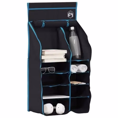 vidaXL Hanging Tent Organizer with 10 Pockets, Black, W: 40.5 cm, D: 25 cm, H: 80 cm