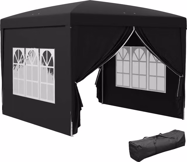 Outsunny Black Pop Up Gazebo with Steel Frame and Windows, W/D/H: 300 x 300 x 258 cm