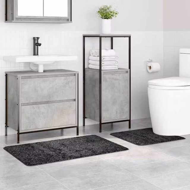 Berkfield Home Modern 2 Piece Non-Slip Bath Mat Set in Dark Grey Microfibre