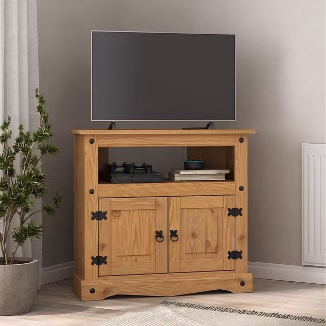 Mews Corona Corner TV Stand in Brown Waxed Pine