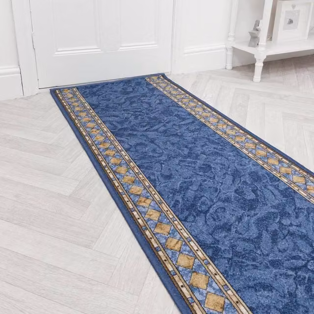 runrug Cheops Blue Non-Slip Hardwearing Hallway Runner Rug W: 100 cm, L: 300 cm