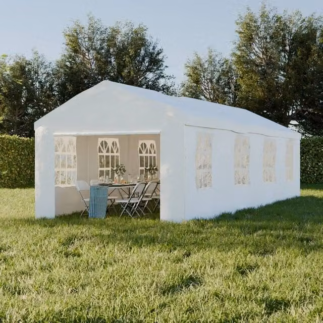 sweeek White and Transparent Garden Canopy Tent with Windows and Gable Roof