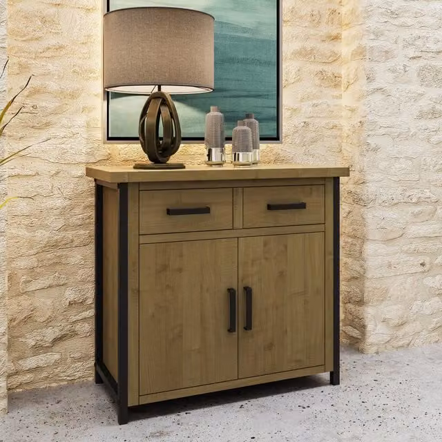 FWStyle Small Lacquered Pine Sideboard in Grey and Brown Driftwood Style