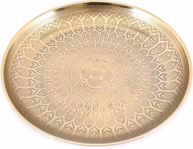 Gloriously Good Abstract Gold Metal Round Decorative Tabletop Tray