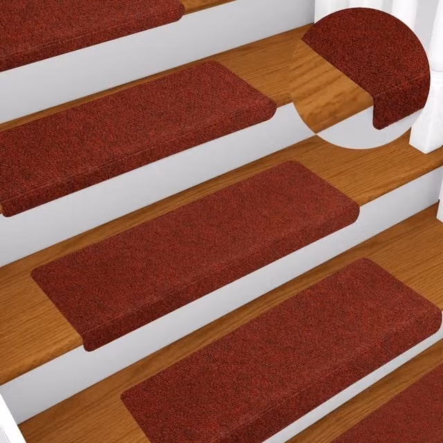 Berkfield Home Non-Slip Needle Punch Stair Mats, 10 Pack, Bordeaux Red, W: 65 cm, D: 21 cm, H: 4 cm