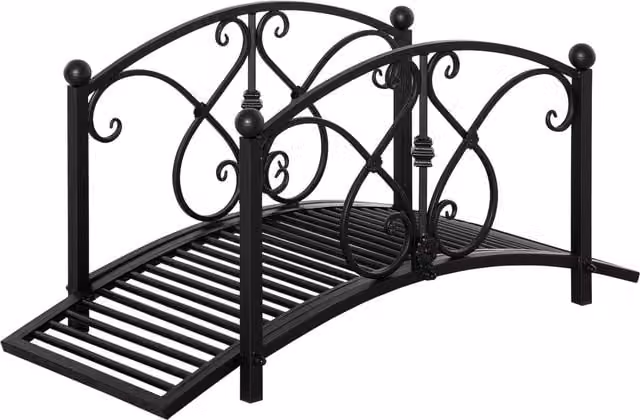 Outsunny Classic Metal Garden Bridge with Safety Railings in Black, W/D/H: 102 x 48 x 49 cm