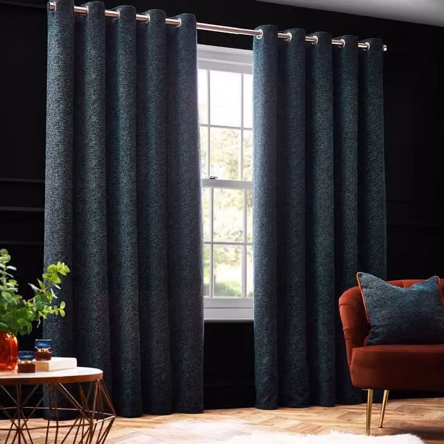 Galaxy Chenille Eyelet Curtains in Green and Gold, Height: 229 cm
