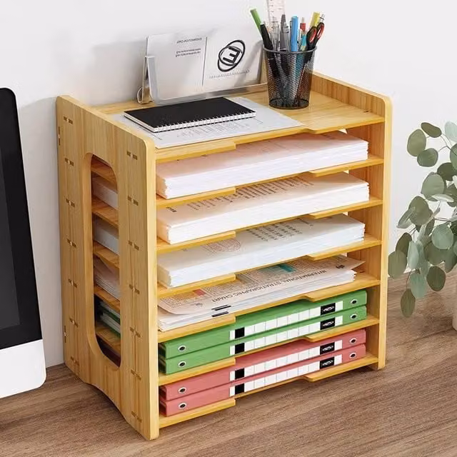 EONLION 7 Tier File Storage Rack and Desk Organizer in Beige or Brown, Width: 100 cm