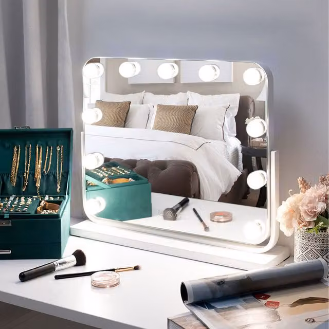 Livingandhome Rectangular Hollywood Makeup Mirror with LED Light and Touch Switch in White