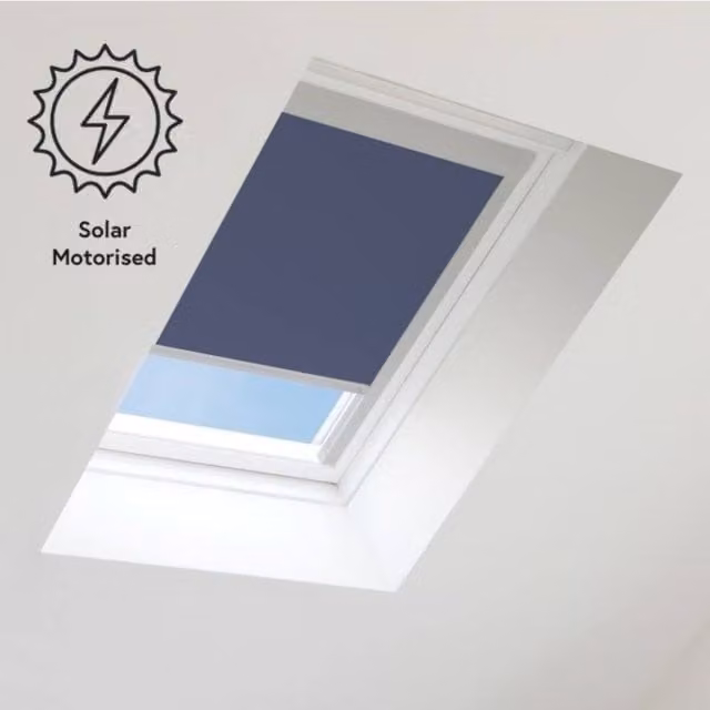 Bloc Blinds Solar Powered Thermal Insulating Blackout Blind for Velux Roof Windows in Navy and Silver, Size MK04