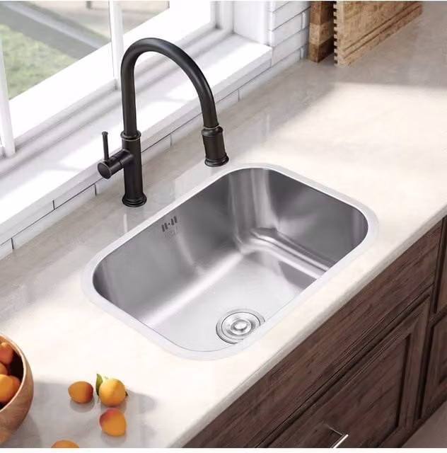 Living and Home Single Bowl Stainless Steel Countertop Sink with Strainer Waste Kit in Silver