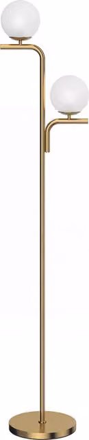 HOMCOM Modern LED Floor Lamp with Gold Tone Finish, Globe Glass Shades and Foot Switch, H 170 x W 28 x D 28 cm
