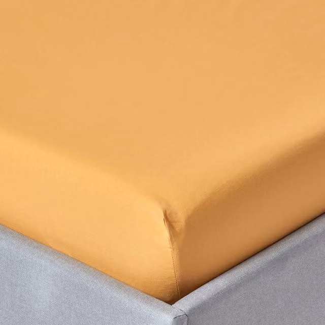 Homescapes 200 Thread Count Egyptian Cotton Percale Extra Deep Fitted Sheet, Yellow, W: 180 cm x D: 200 cm