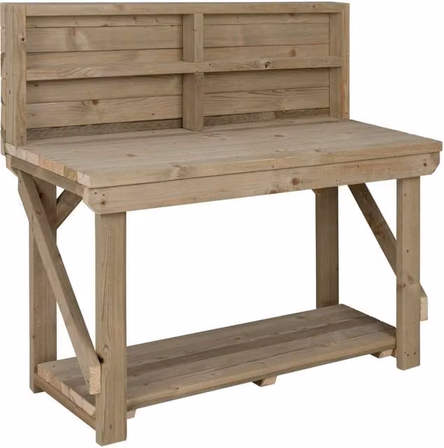 Arbor Garden Solutions Wooden Indoor Outdoor Workbench with Back Panel in Green and Brown, Width: 120 cm