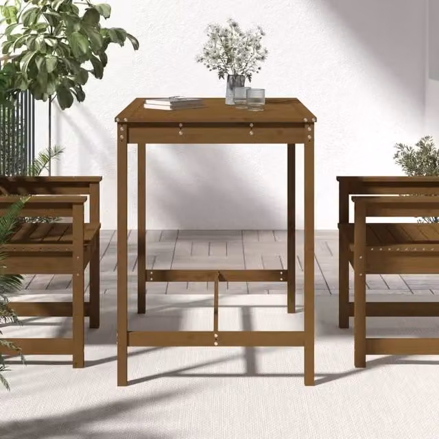 Berkfield Home Rectangular Garden Table in Brown Solid Pine Wood, W: 121 cm, D: 82.5 cm, H: 110 cm