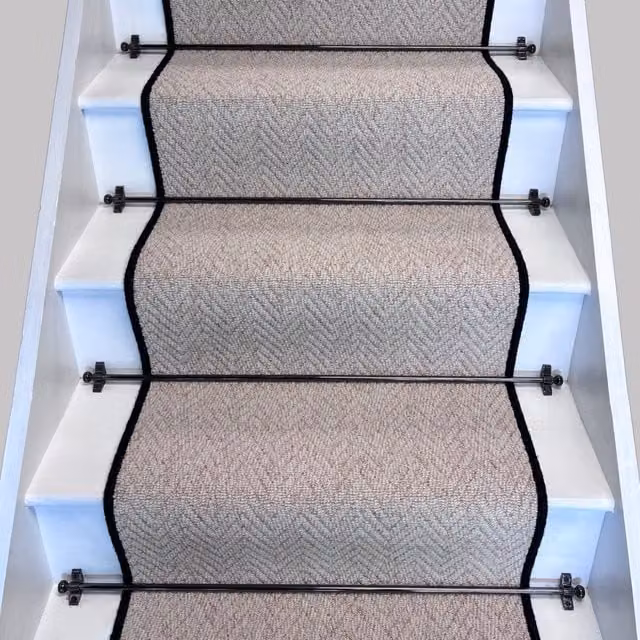 RainbowHome Keswick Herringbone Cream Fleck Stair Runner with 100% Wool Edge in Beige, W: 65 cm, L: 650 cm