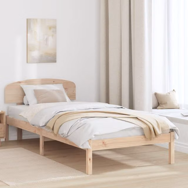 Berkfield Home Solid Wood Pine Bed Frame with Headboard in Beige, W/D/H: 90 x 200 cm