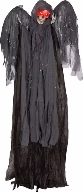 HOMCOM Black Winged Grim Reaper Outdoor Halloween Animatronic Decoration with Sound Activated Light Up Eyes and Sound Effects, Height: 195 cm