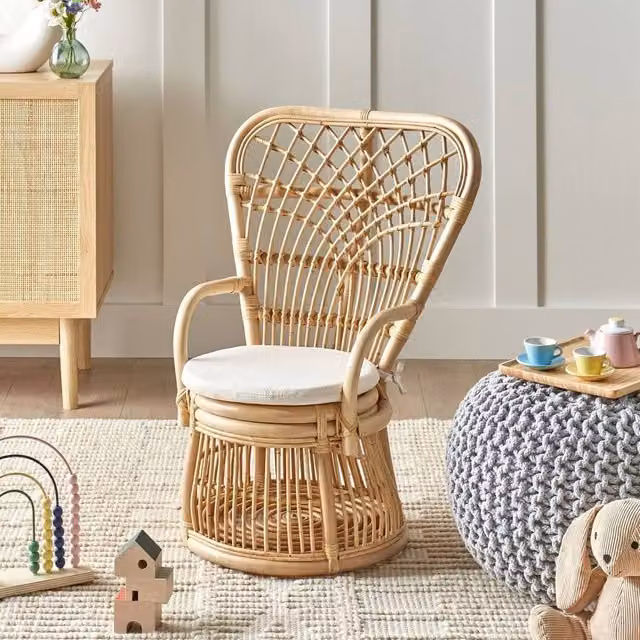 Wyld Haus Lacquered Rattan Childrens Chair in White and Beige
