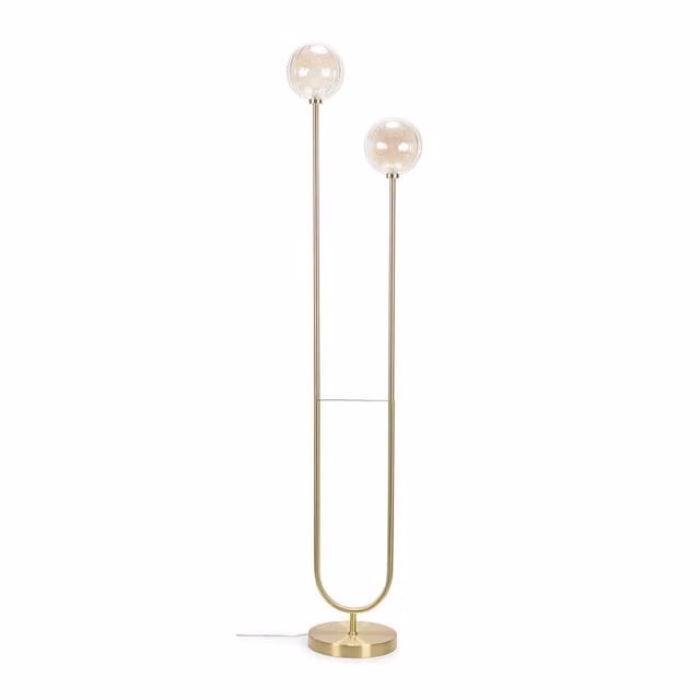 Chessy Asymmetric Ribbed Glass Gold Dual 2 Way Stem Floor Lamp with LED Bulbs