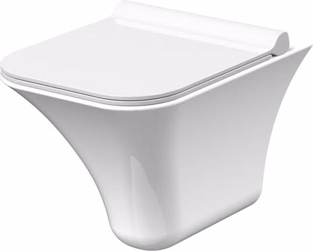 Balterley Summit Rimless Wall Hung Ceramic Toilet Pan with Soft Close Seat, White, W: 35.5 cm, D: 48.0 cm, H: 2.0 cm