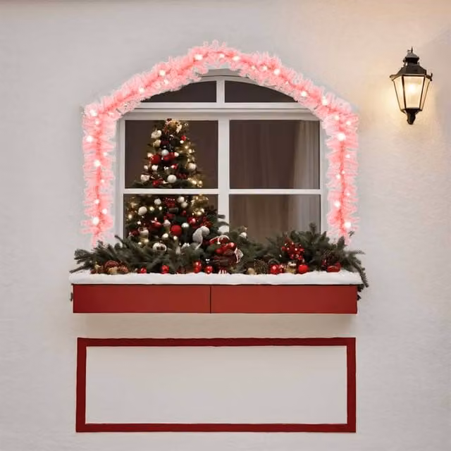 Berkfield Home Christmas Garland with LED Lights, Pink