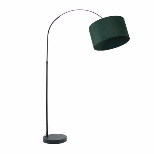 ValueLights Louis Black Metal Arched Floor Lamp with Green Fabric Drum Shade