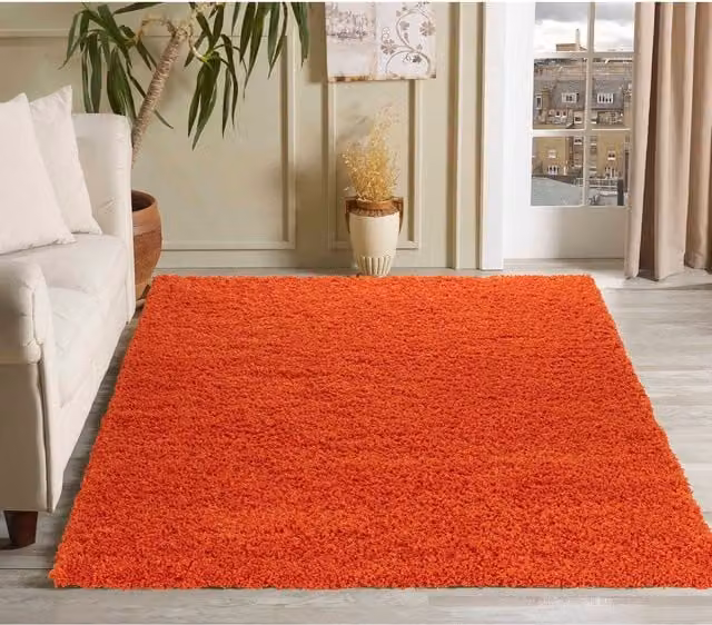 Desire Rugs Plain Fluffy Shaggy Area Rug in Orange, W: 160 cm, L: 230 cm