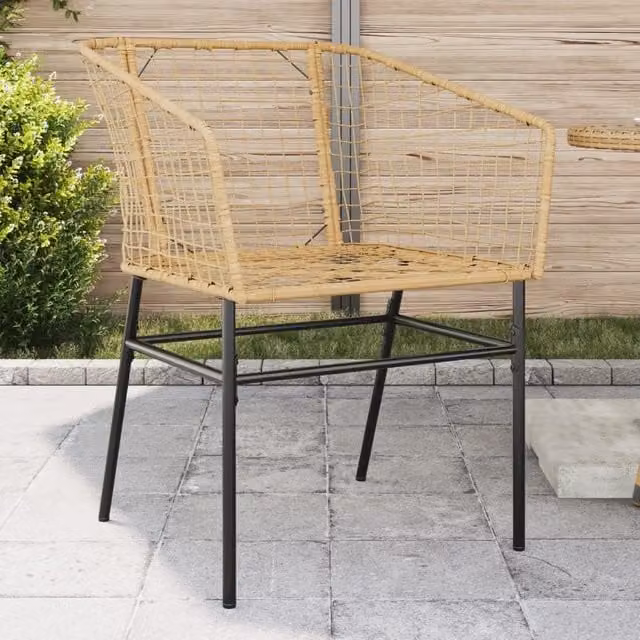 Berkfield Home Set of 2 Brown Poly Rattan Garden Chairs with Armrests and Powder Coated Steel Frame