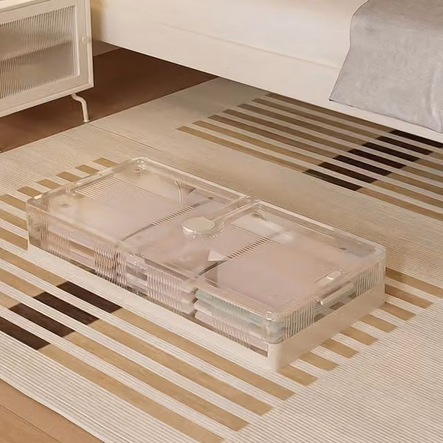 Voltico Foldable Underbed Storage Box with Lid and Wheels, 40L, Transparent