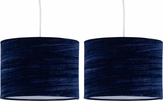 First Choice Lighting Set of 2 Navy Blue Velvet Easy Fit Fabric Cylinder Pendant Shades