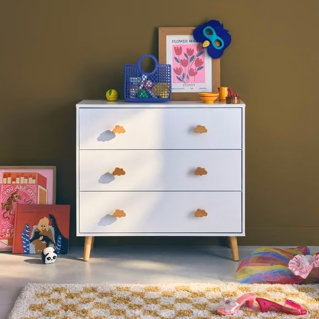 sweeek Chest of 3 Drawers in White Pine Wood, H 75.7 x W 80.0 x D 30.0 cm