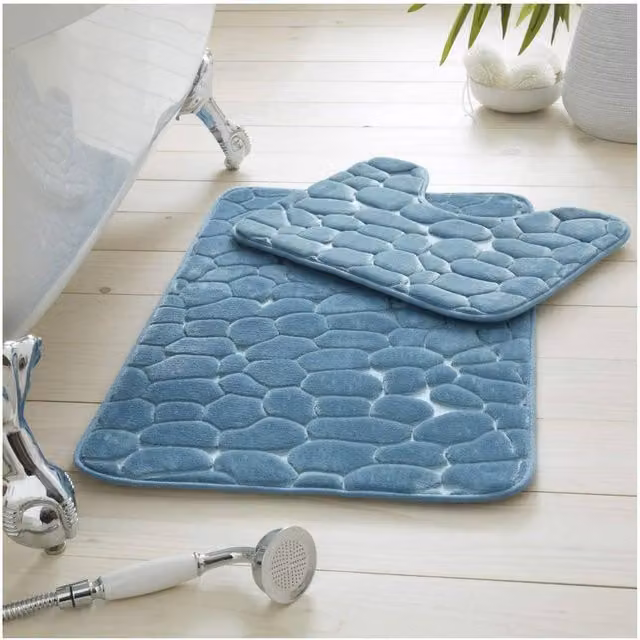 Gaveno Cavailia 2-Piece Pebble Memory Foam Bath Mat and WC Pedestal Mat Set in Aqua Blue