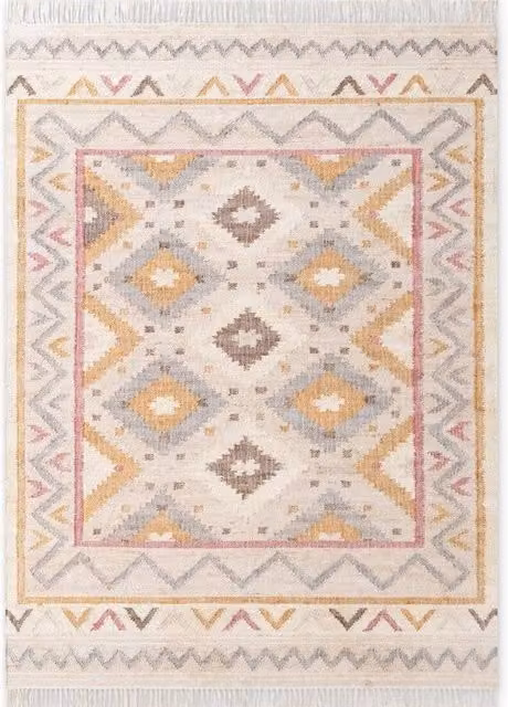 THE RUGS Roya Afghan Kilim Runner Rug, Handwoven Jute and Cotton Flatweave in Beige and Multicolour, W/D/H: 120 x 170 cm