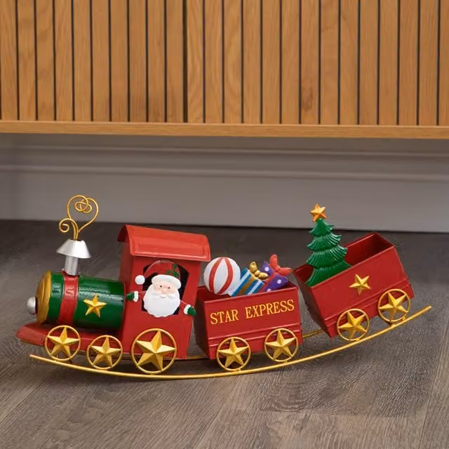 Samuel Alexander All Aboard Santa's Star Express Hand Painted Metal Christmas Train Decoration, Red and Multicolour, 43 cm