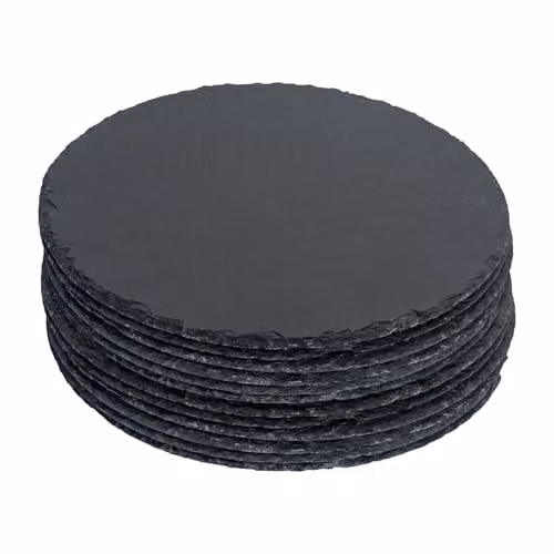Argon Tableware Round Black Natural Slate Placemats, Pack of 12, Diameter: 30 cm