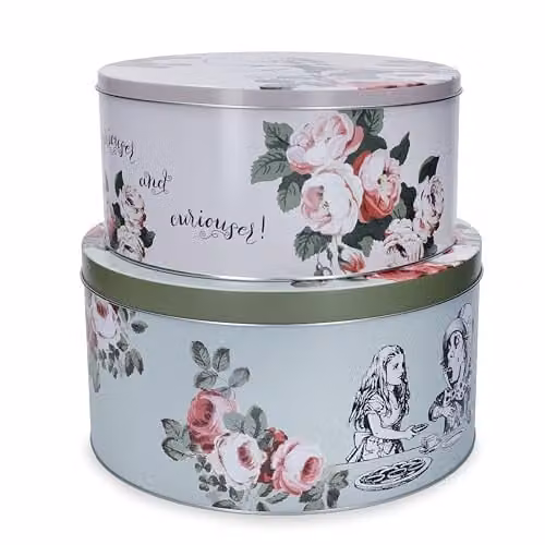 Mikasa Floral Metal Cake Tin Set of 2 in White and Multicolour