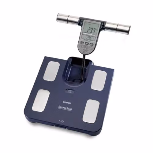 Omron BF511 Blue Personal Body Composition Monitor with 8-Sensor Digital Display for Measuring Body Fat, BMI, Muscle Mass, Visceral Fat and BMR