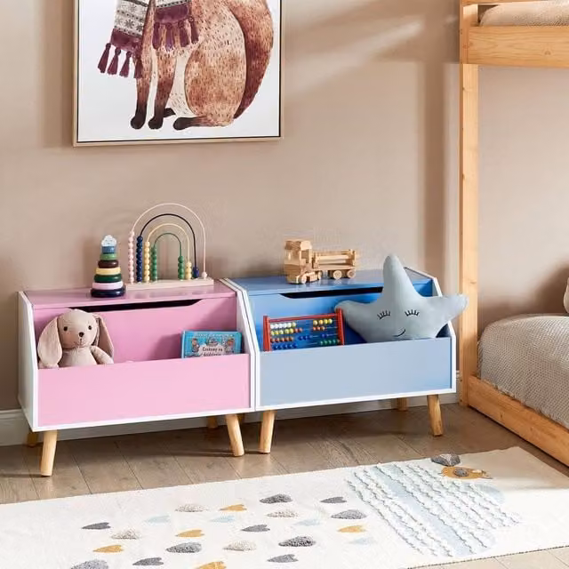Wyld and Coco Pink Kids Storage Box with Soft-Close Lid and Rubberwood Legs