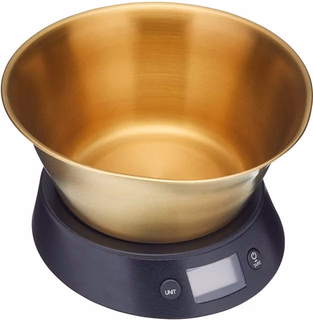 MasterClass Electronic Dual Dry and Liquid Kitchen Scales with Black and Gold Brass Finish Bowl