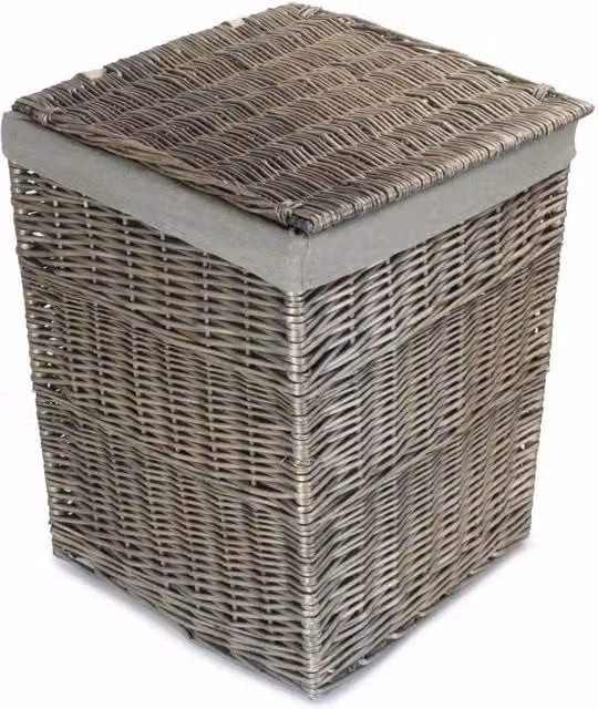 Red Hamper Large Antique Wash Square Wicker Laundry Basket with Grey Sage Cotton Lining and Handles, W: 46.0 cm, D: 46.0 cm, H: 61.0 cm