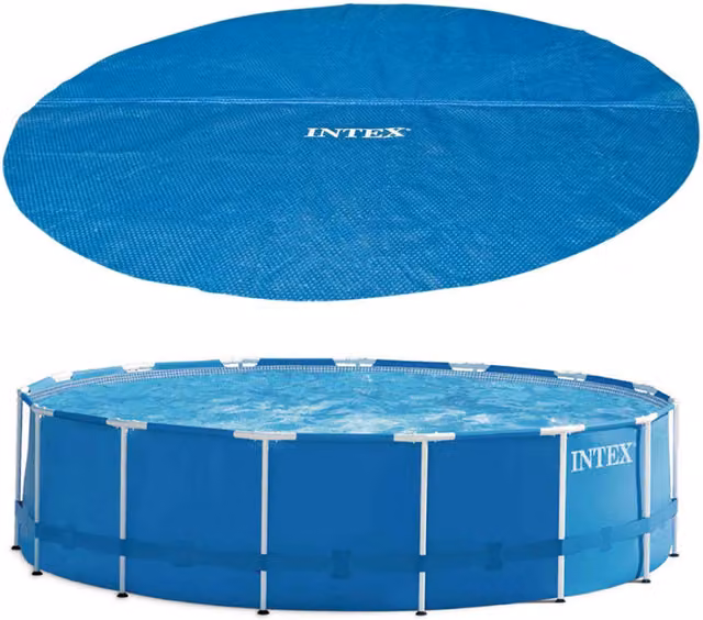 Intex 8ft Round Steel Frame Pool with Solar Cover, Blue (Diameter: 244 cm)